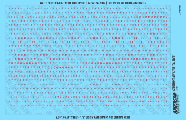 ASG Waterslide Decals - Contemporary Serif Lettering Numbers 3/32"