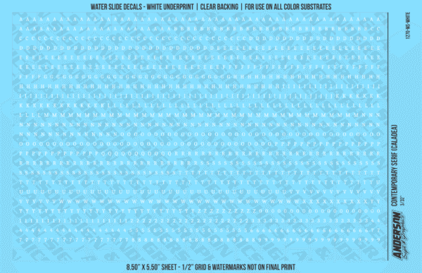 ASG Waterslide Decals - Contemporary Serif Lettering Numbers 3/32"