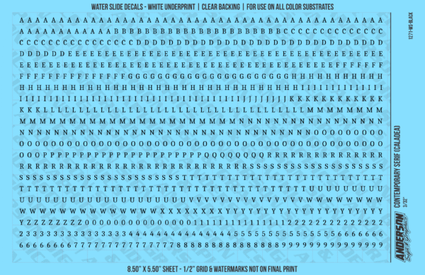 ASG Waterslide Decals - Contemporary Serif Lettering Numbers 1/8"