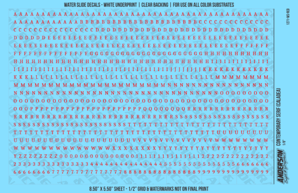 ASG Waterslide Decals - Contemporary Serif Lettering Numbers 1/8"