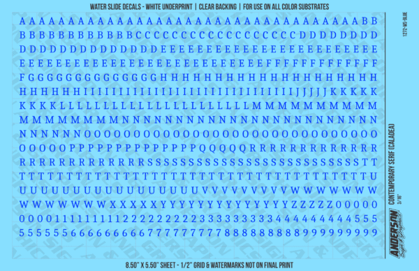 ASG Waterslide Decals - Contemporary Serif Lettering Numbers 3/16"