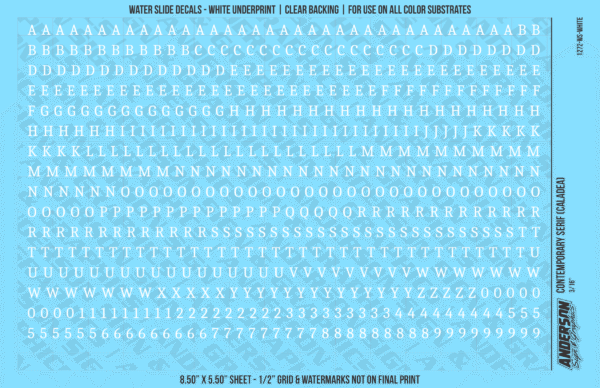 ASG Waterslide Decals - Contemporary Serif Lettering Numbers 3/16"