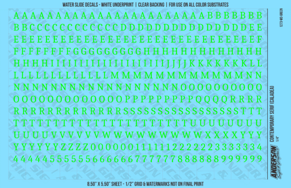 ASG Waterslide Decals - Contemporary Serif Lettering Numbers 1/4"