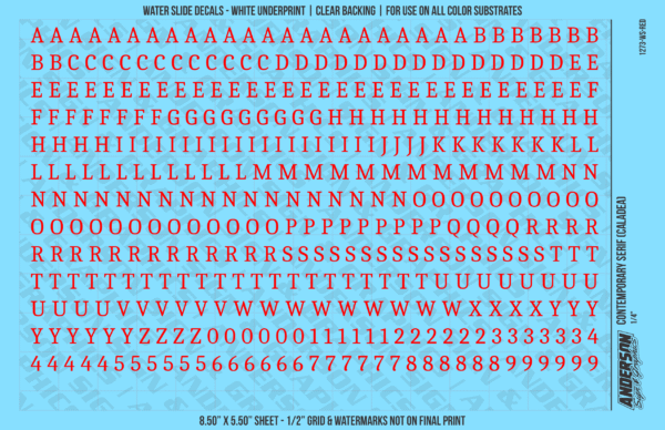 ASG Waterslide Decals - Contemporary Serif Lettering Numbers 1/4"