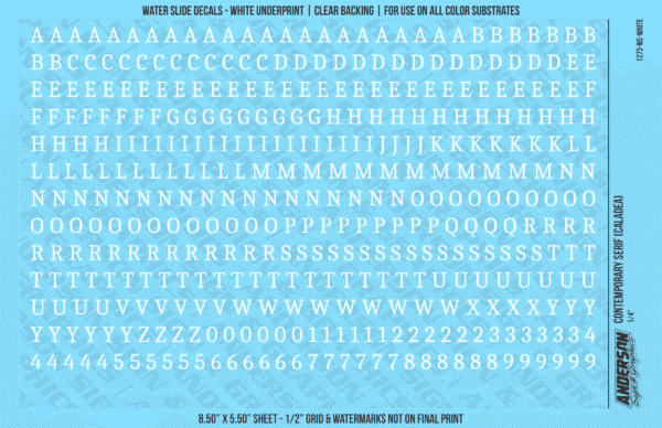ASG Waterslide Decals - Contemporary Serif Lettering Numbers 1/4"