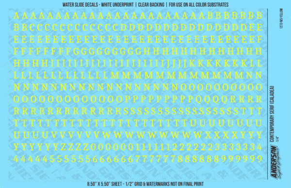 ASG Waterslide Decals - Contemporary Serif Lettering Numbers 1/4"