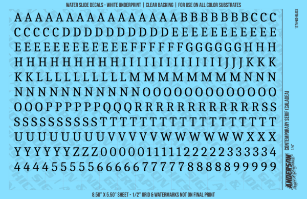 ASG Waterslide Decals - Contemporary Serif Lettering Numbers 5/16"