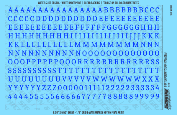 ASG Waterslide Decals - Contemporary Serif Lettering Numbers 5/16"