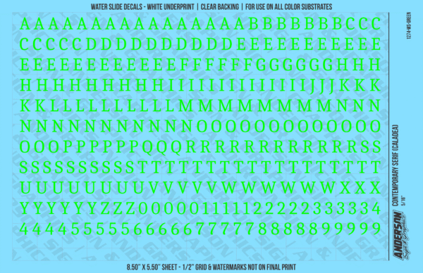 ASG Waterslide Decals - Contemporary Serif Lettering Numbers 5/16"
