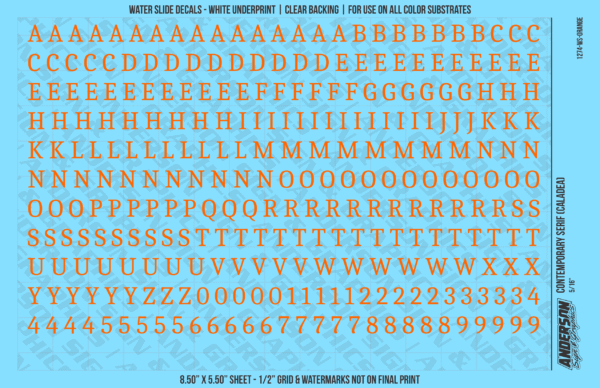 ASG Waterslide Decals - Contemporary Serif Lettering Numbers 5/16"