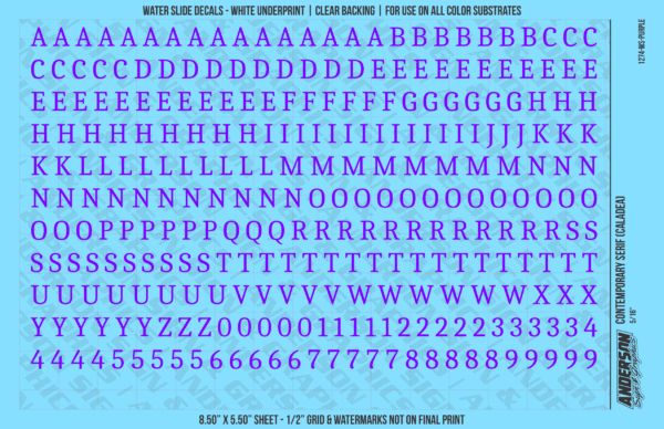 ASG Waterslide Decals - Contemporary Serif Lettering Numbers 5/16"