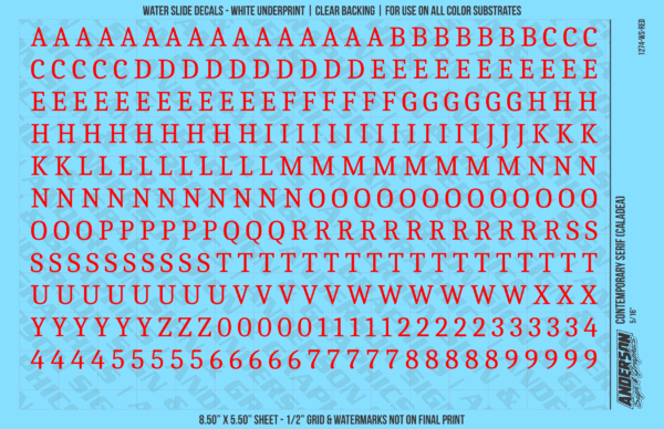ASG Waterslide Decals - Contemporary Serif Lettering Numbers 5/16"