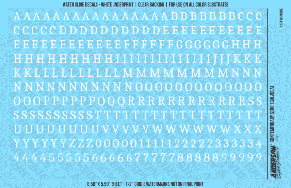 ASG Waterslide Decals - Contemporary Serif Lettering Numbers 5/16"
