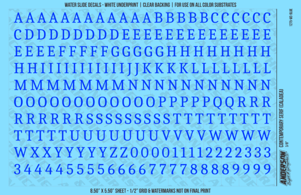 ASG Waterslide Decals - Contemporary Serif Lettering Numbers 3/8"
