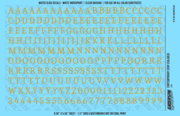ASG Waterslide Decals - Contemporary Serif Lettering Numbers 3/8"