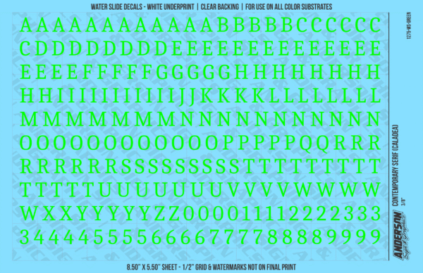 ASG Waterslide Decals - Contemporary Serif Lettering Numbers 3/8"