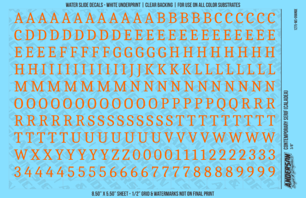 ASG Waterslide Decals - Contemporary Serif Lettering Numbers 3/8"