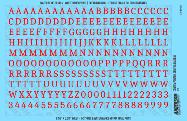 ASG Waterslide Decals - Contemporary Serif Lettering Numbers 3/8"
