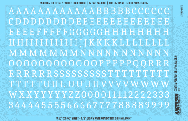 ASG Waterslide Decals - Contemporary Serif Lettering Numbers 3/8"