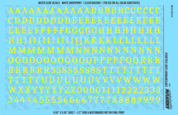 ASG Waterslide Decals - Contemporary Serif Lettering Numbers 3/8"