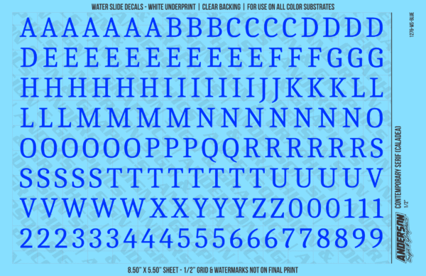 ASG Waterslide Decals - Contemporary Serif Lettering Numbers 1/2"