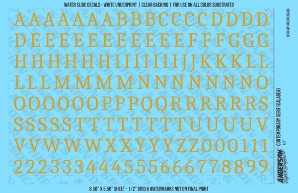 ASG Waterslide Decals - Contemporary Serif Lettering Numbers 1/2"