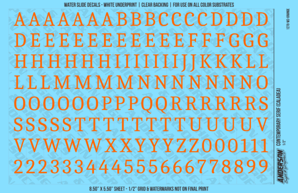 ASG Waterslide Decals - Contemporary Serif Lettering Numbers 1/2"