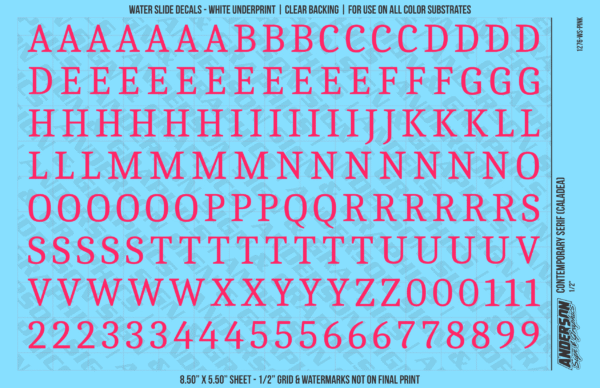 ASG Waterslide Decals - Contemporary Serif Lettering Numbers 1/2"