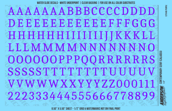 ASG Waterslide Decals - Contemporary Serif Lettering Numbers 1/2"