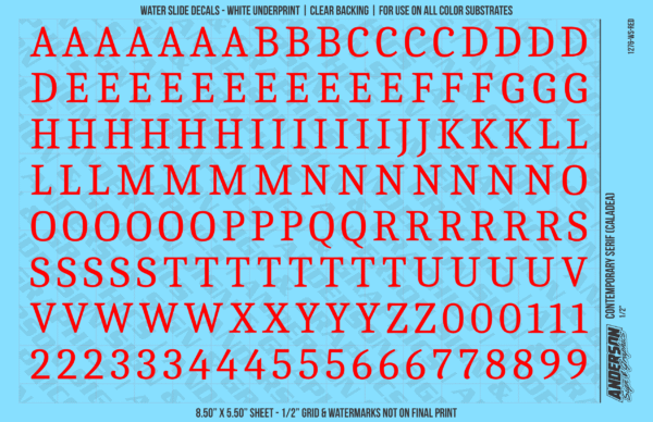 ASG Waterslide Decals - Contemporary Serif Lettering Numbers 1/2"