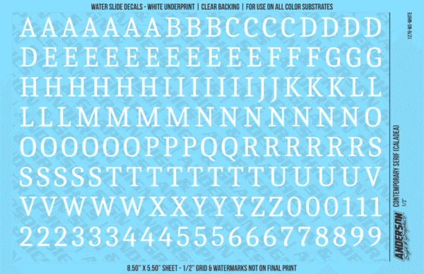ASG Waterslide Decals - Contemporary Serif Lettering Numbers 1/2"