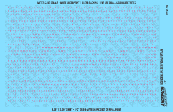 ASG Waterslide Decals - Rounded Sans Serif Lettering Numbers 1/16"