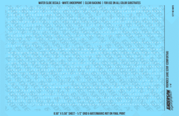 ASG Waterslide Decals - Rounded Sans Serif Lettering Numbers 1/16"