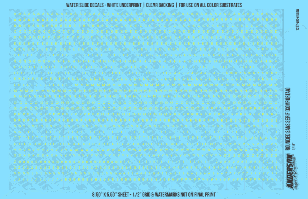 ASG Waterslide Decals - Rounded Sans Serif Lettering Numbers 1/16"