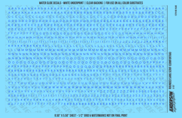 ASG Waterslide Decals - Rounded Sans Serif Lettering Numbers 3/32"