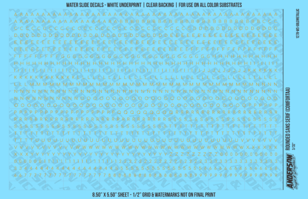 ASG Waterslide Decals - Rounded Sans Serif Lettering Numbers 3/32"