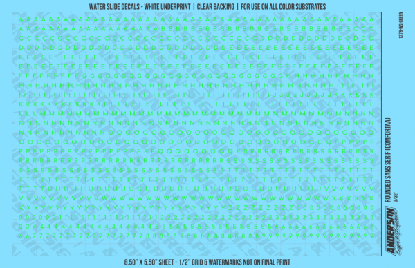 ASG Waterslide Decals - Rounded Sans Serif Lettering Numbers 3/32"