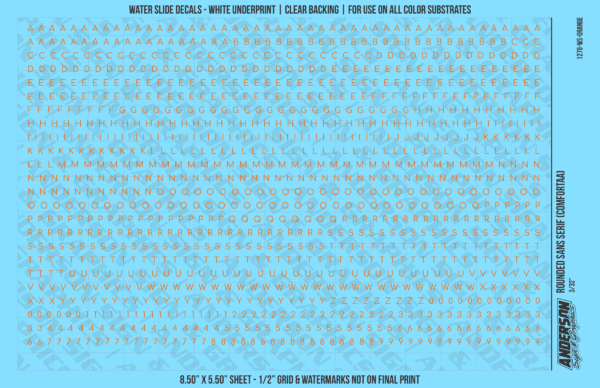 ASG Waterslide Decals - Rounded Sans Serif Lettering Numbers 3/32"