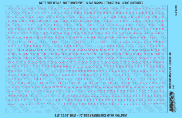 ASG Waterslide Decals - Rounded Sans Serif Lettering Numbers 3/32"