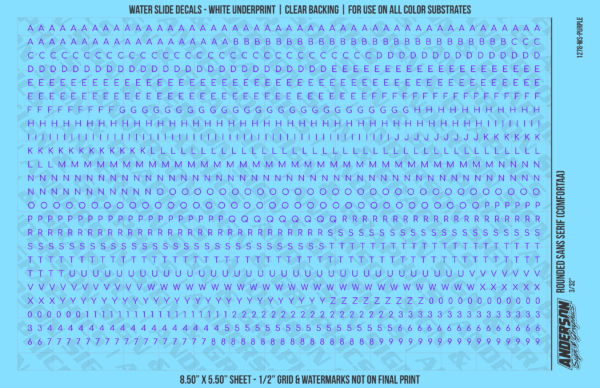 ASG Waterslide Decals - Rounded Sans Serif Lettering Numbers 3/32"