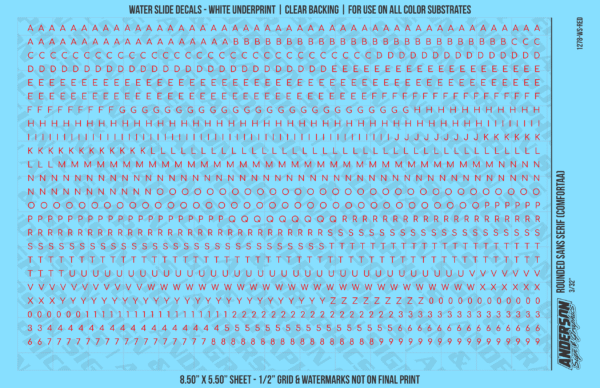 ASG Waterslide Decals - Rounded Sans Serif Lettering Numbers 3/32"
