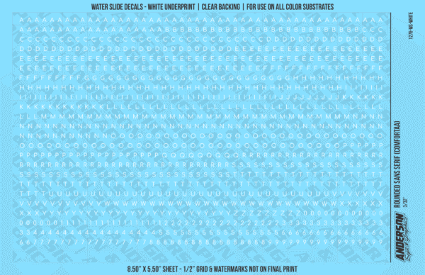 ASG Waterslide Decals - Rounded Sans Serif Lettering Numbers 3/32"