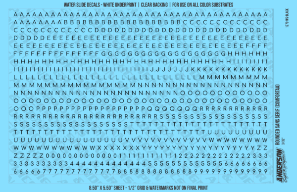 ASG Waterslide Decals - Rounded Sans Serif Lettering Numbers 1/8"