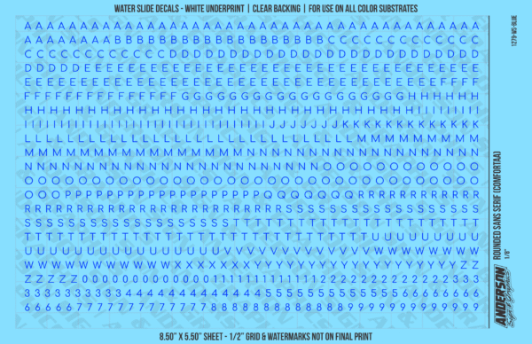 ASG Waterslide Decals - Rounded Sans Serif Lettering Numbers 1/8"