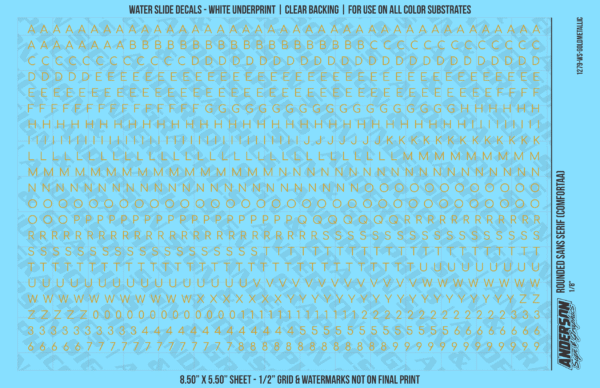 ASG Waterslide Decals - Rounded Sans Serif Lettering Numbers 1/8"