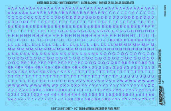 ASG Waterslide Decals - Rounded Sans Serif Lettering Numbers 1/8"