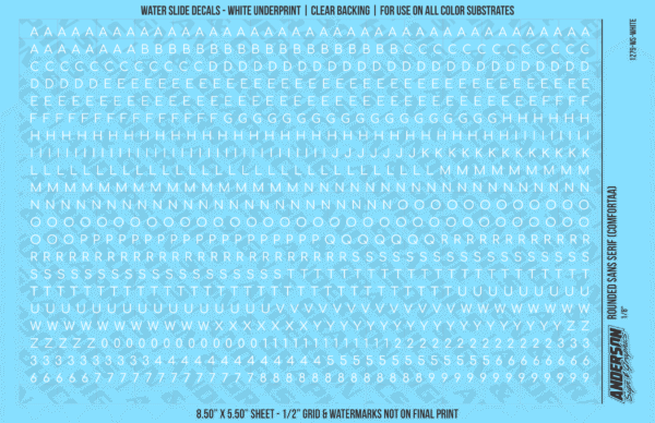 ASG Waterslide Decals - Rounded Sans Serif Lettering Numbers 1/8"