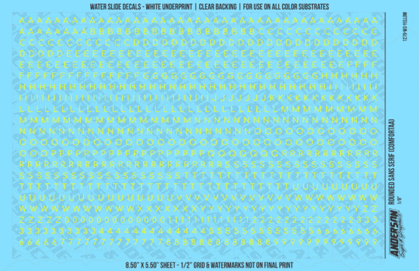 ASG Waterslide Decals - Rounded Sans Serif Lettering Numbers 1/8"