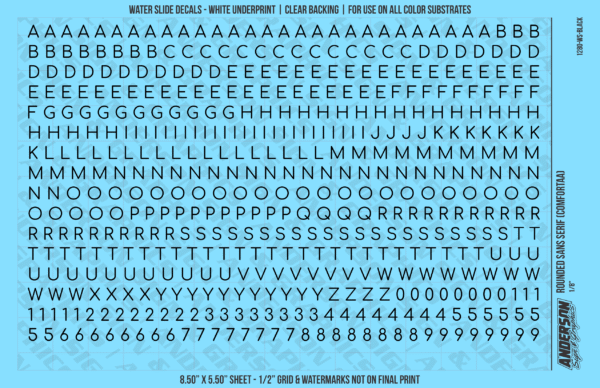 ASG Waterslide Decals - Rounded Sans Serif Lettering Numbers 3/16"