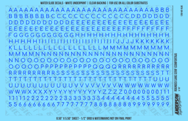 ASG Waterslide Decals - Rounded Sans Serif Lettering Numbers 3/16"